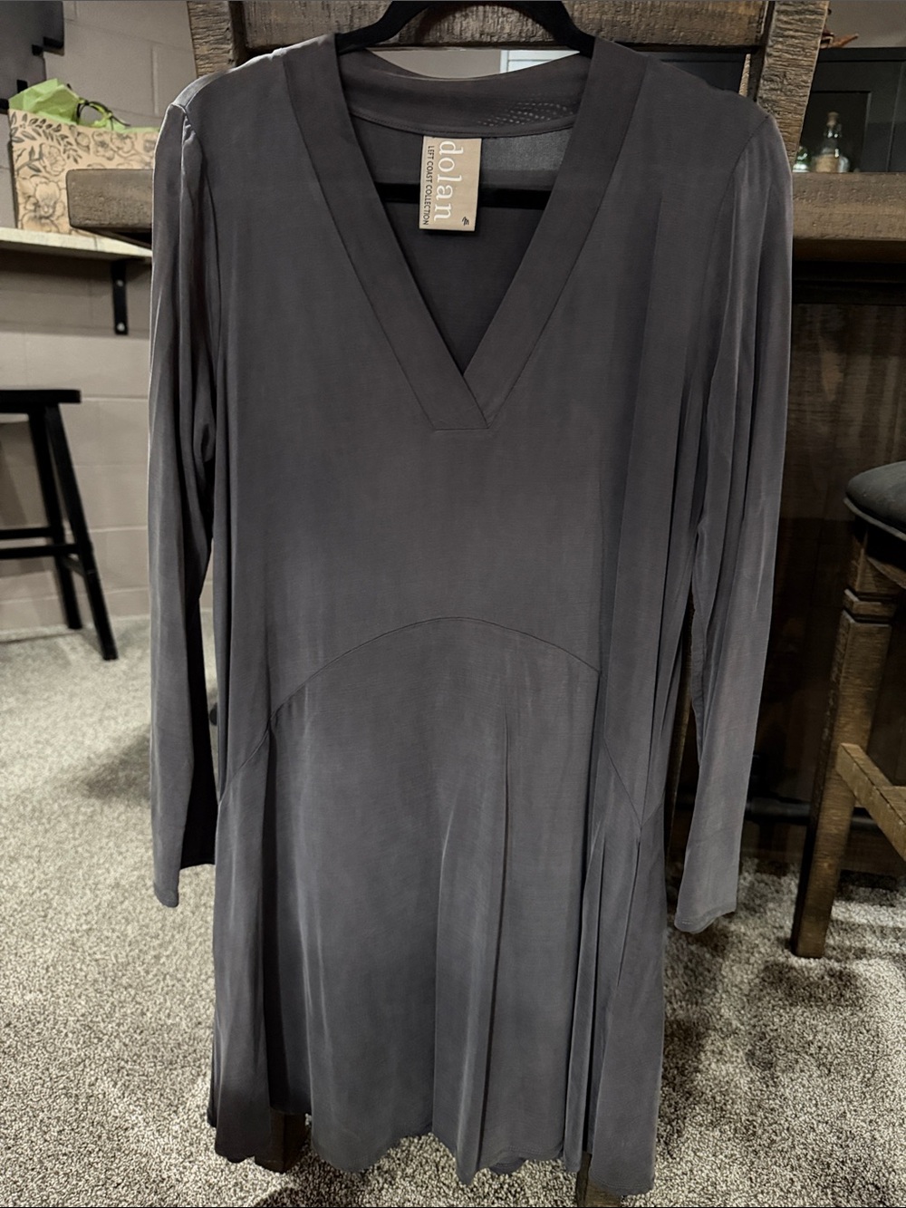 dolan Long Sleeve V-Neck Dress in Charcoal Gray